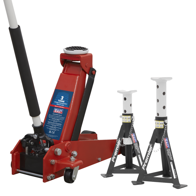 Trolley Jack 3tonne Standard Chassis with Axle Stands (Pair) 3tonne