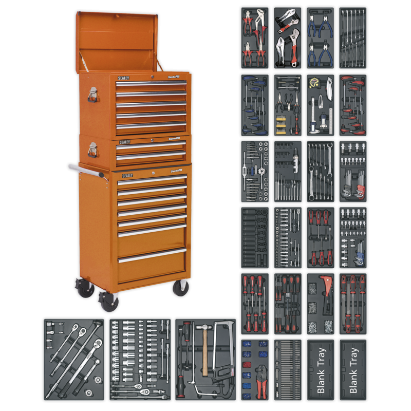 Tool Chest Combination 14 Drawer with Ball-Bearing Slides - Orange & 1179pc Tool Kit